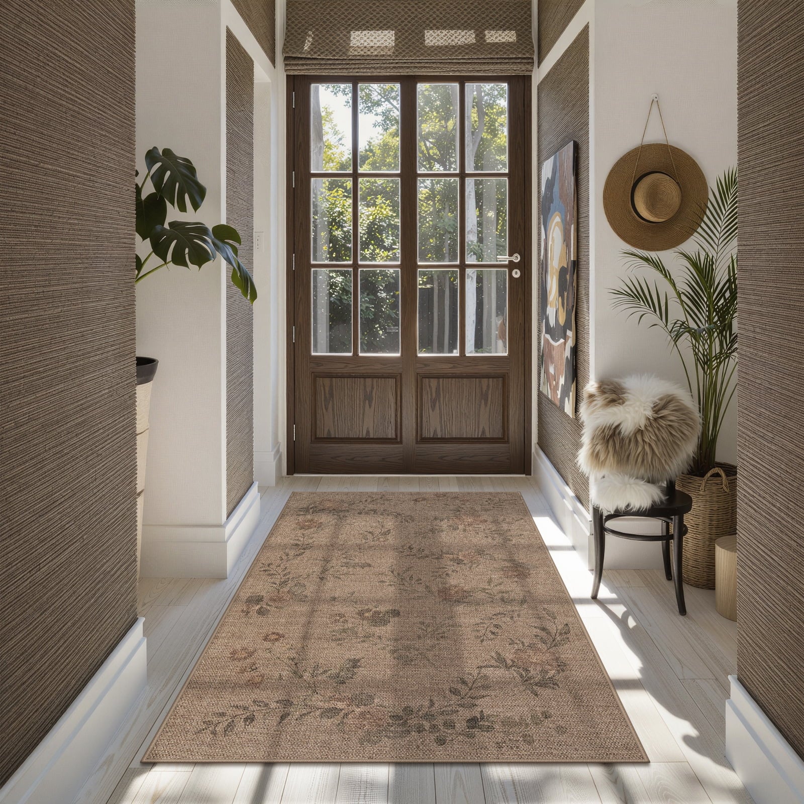 SUNDEREY Floral Easy Jute Rug,Area Rug Washable Bedroom Rug,Easy Jute Indoor Outdoor Carpet, Farmhouse Non Slip Khaki Floor Rug for Dining Room Office Entrance Kitchen Walmart Walmart