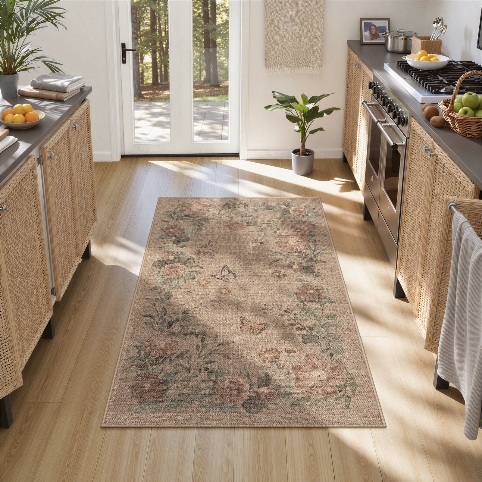 SUNDEREY Floral Easy Jute Rug,Area Rug Washable Bedroom Rug,Easy Jute Indoor Outdoor Carpet, Farmhouse Non Slip Khaki Floor Rug for Dining Room Office Entrance Kitchen Walmart Walmart 3'x5' Vine & Fleur