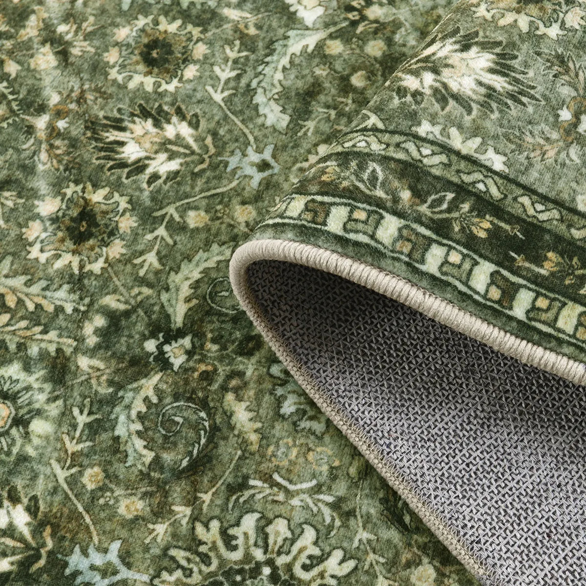 Mirae Washable Vintage Persian Moss Green Rug Area Rugs Lahome