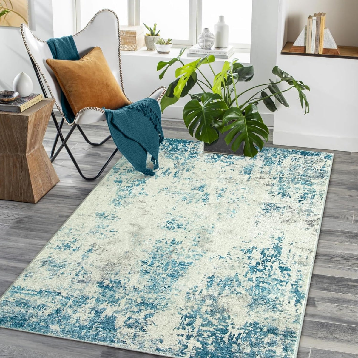 Mireille Contemporary Modern Abstract Blue/Ivory Area Rug