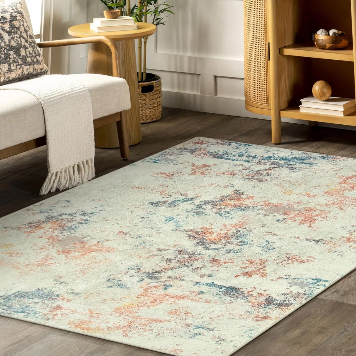 Mireille Contemporary Modern Abstract Orange/Ivory Area Rug