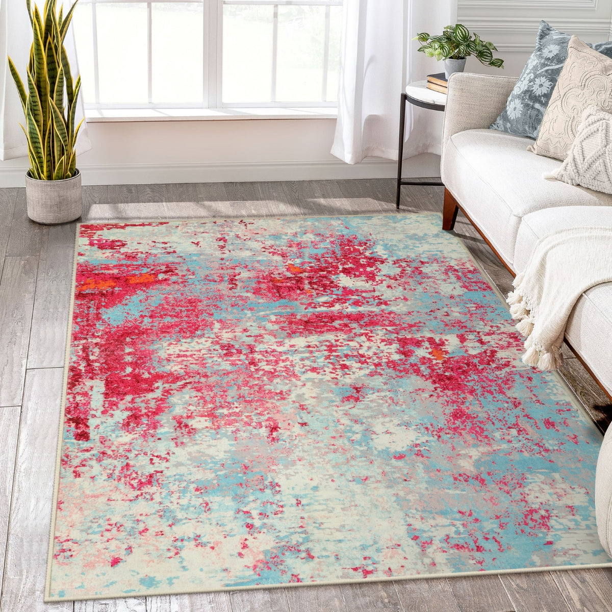 Modern Abstract Pink Area Rug