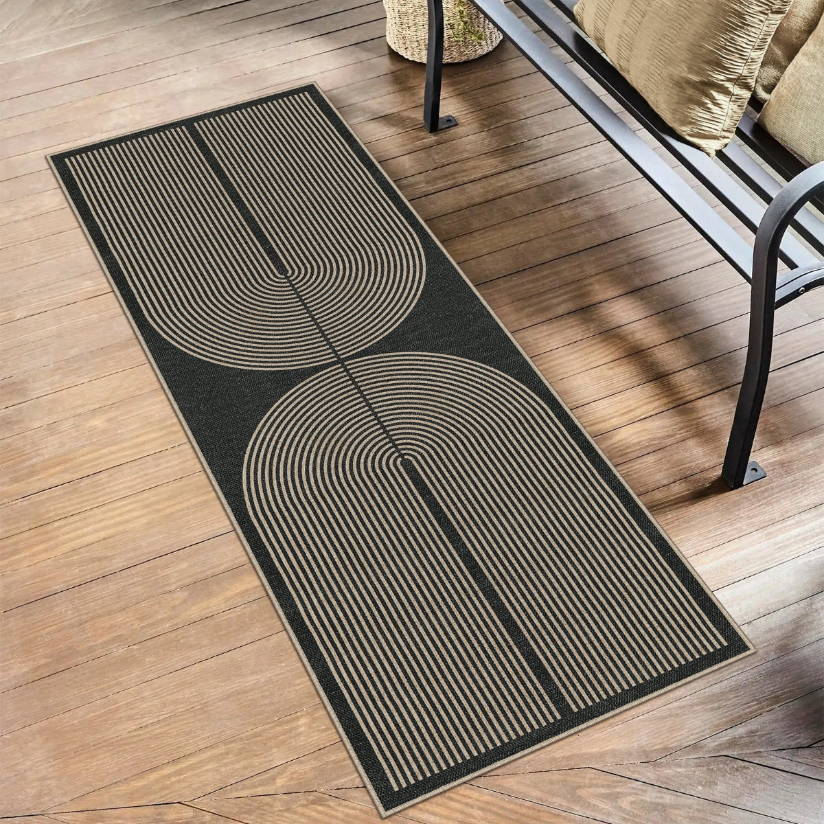 Enfys Modern Rainbow Easy Jute Dark Grey/Charcoal Black Area Rug