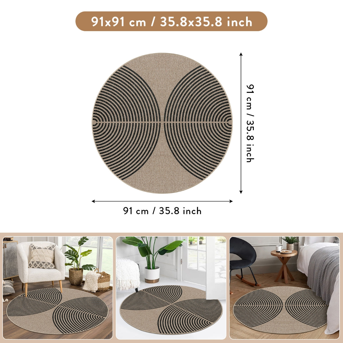 Enfys Modern Rainbow Easy Jute Nature/Black Area Rug