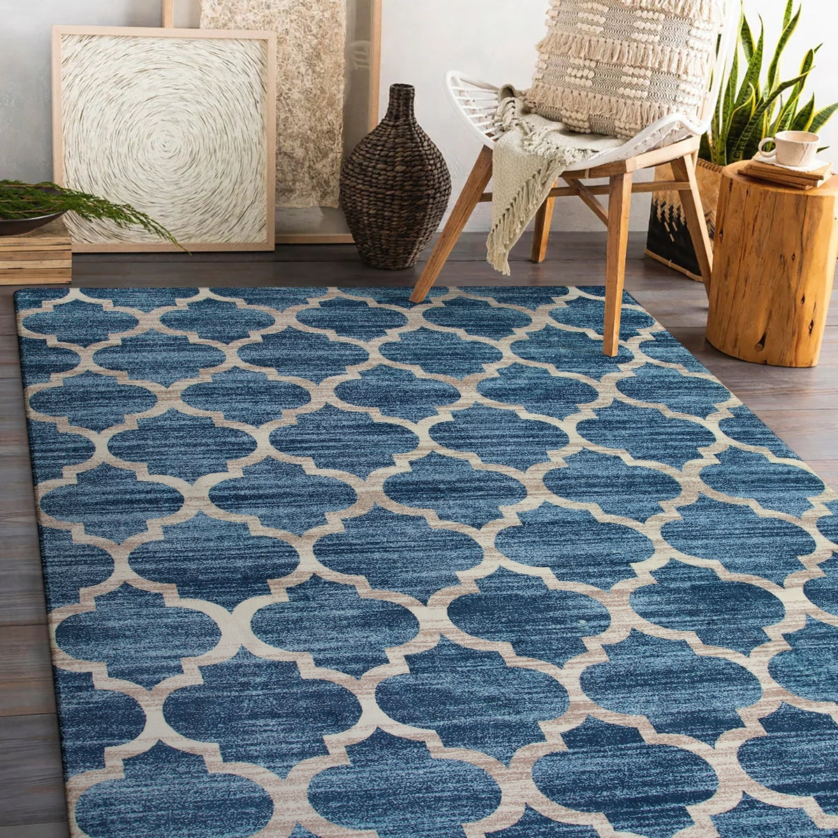 Washable Lattice Frieze Modern Classic Moroccan Trellis Rug | Lahome