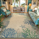 Nerea Washable Coastal Ocean Easy Jute Blue Indoor/Outdoor Rug Area Rugs Lahome 8' x 10'