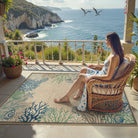 Nerea Washable Coastal Ocean Easy Jute Blue Indoor/Outdoor Rug Area Rugs Lahome