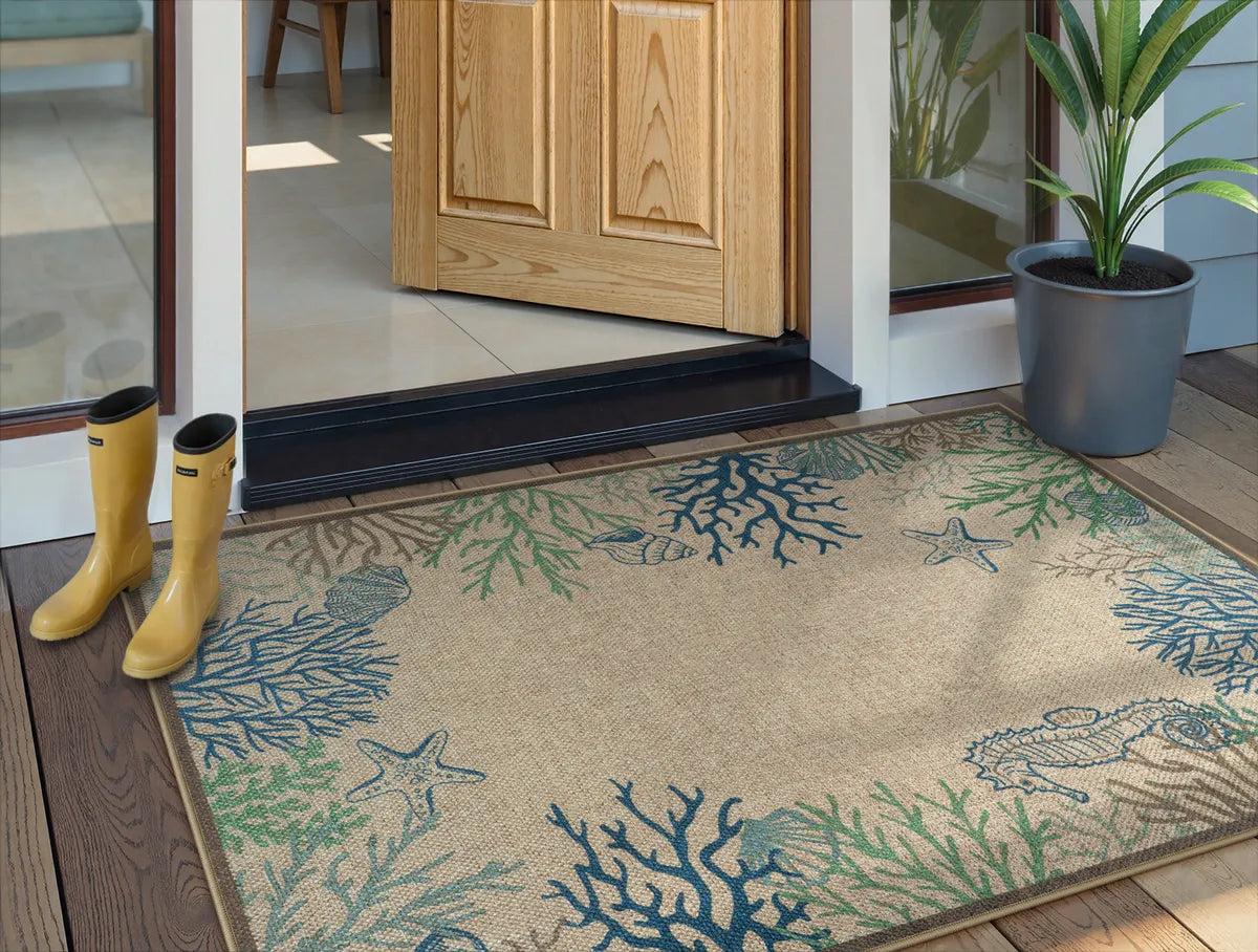 Nerea Washable Coastal Ocean Easy Jute Blue Indoor/Outdoor Rug Area Rugs Lahome 2' x 4'