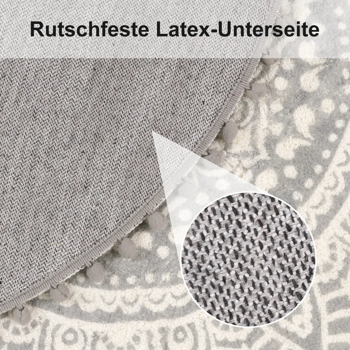 Nova Boho Mandala Stil Waschbarer Grauer Runder Teppich Area Rugs Lahome