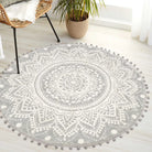 Nova Boho Mandala Stil Waschbarer Grauer Runder Teppich Area Rugs Lahome
