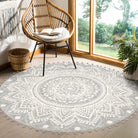 Nova Boho Mandala Stil Waschbarer Grauer Runder Teppich Area Rugs Lahome 120 cm (Rund)