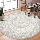 Nova Boho Mandala Stil Waschbarer Grauer Runder Teppich Area Rugs Lahome