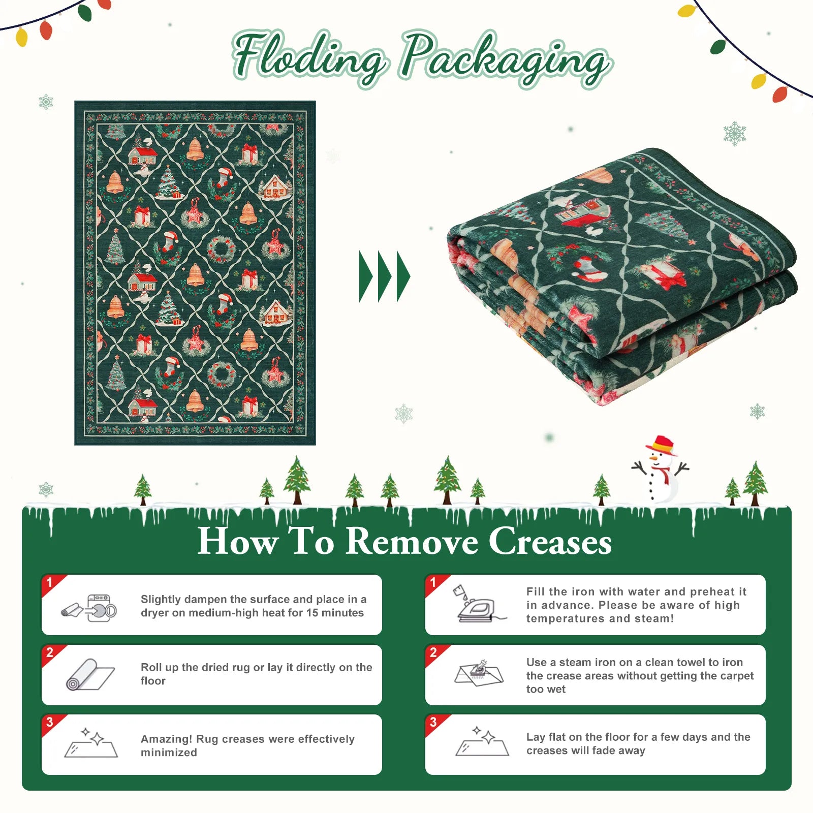 Ondule Christmas Washable Wreath Tree Plaid Ivory Green Rug Area Rugs Lahome