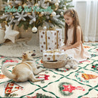 Ondule Christmas Washable Wreath Tree Plaid Ivory Beige Rug Area Rugs Lahome