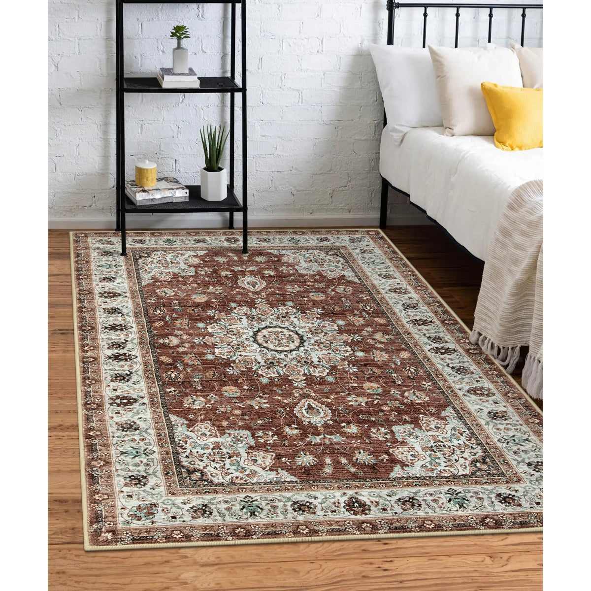 Orla Vintage Traditional Palace Floral Brick Red Area Rug