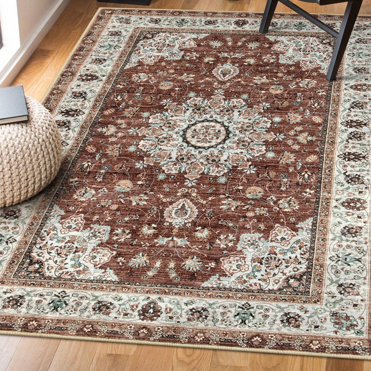 Orla Vintage Traditional Palace Floral Brick Red Area Rug