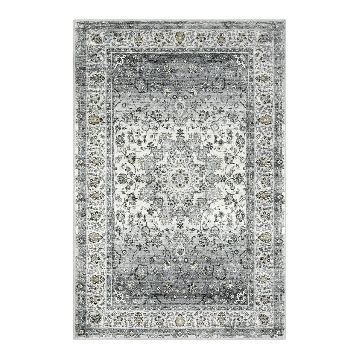 Orla Vintage Traditional Palace Floral Silver Grey Area Rug