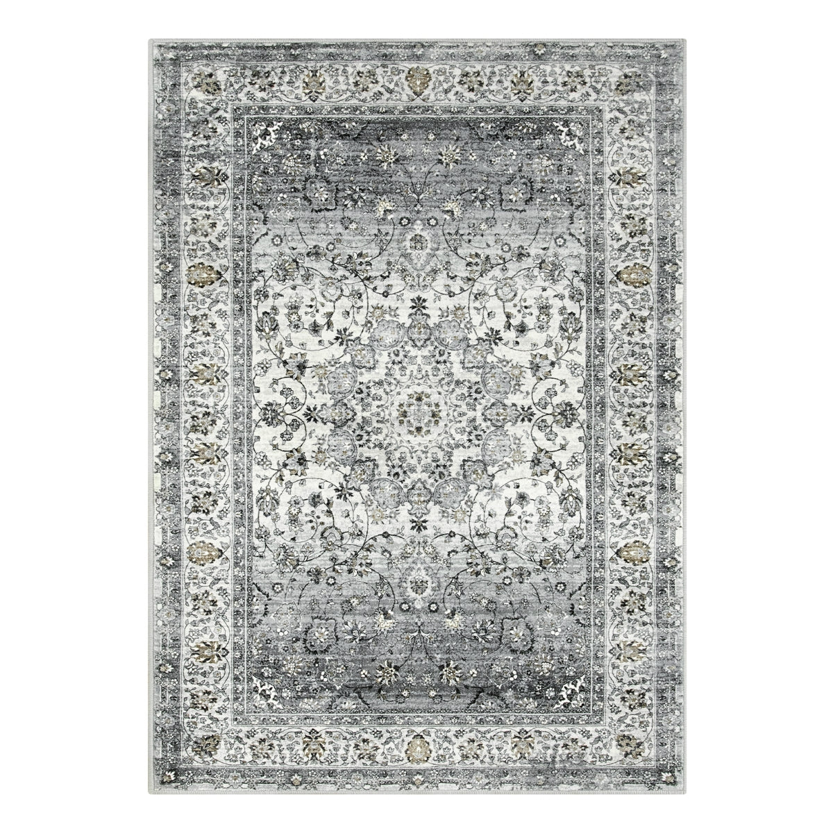 Orla Vintage Traditional Palace Floral Silver Grey Area Rug