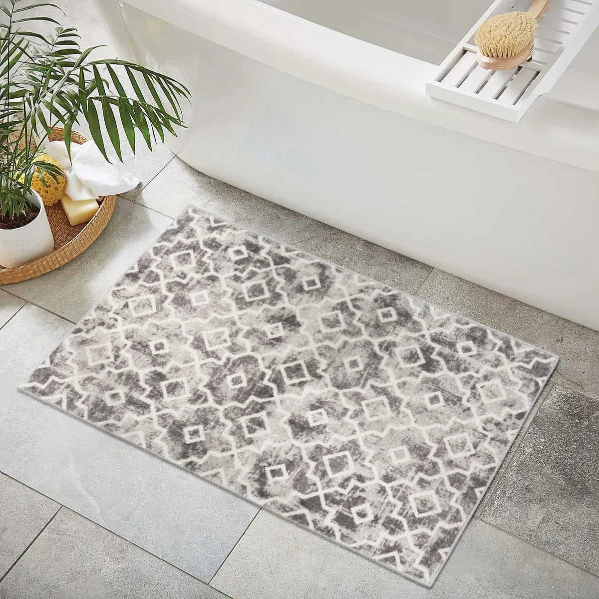 Sierra Moderner Stil Marokkanisches Muster Waschbarer Teppich in Grau Area Rugs Lahome