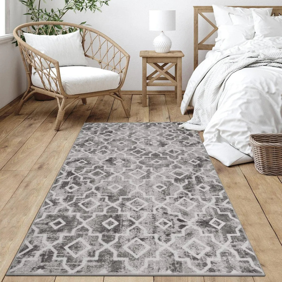 Sierra Moderner Stil Marokkanisches Muster Waschbarer Teppich in Grau Area Rugs Lahome