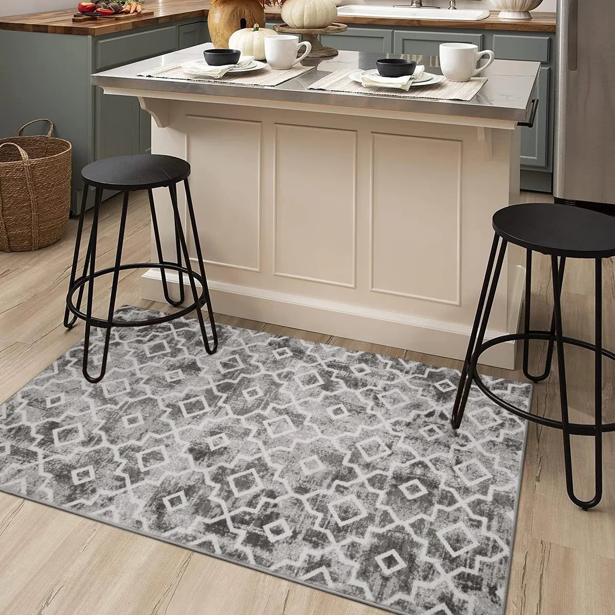 Sierra Moderner Stil Marokkanisches Muster Waschbarer Teppich in Grau Area Rugs Lahome