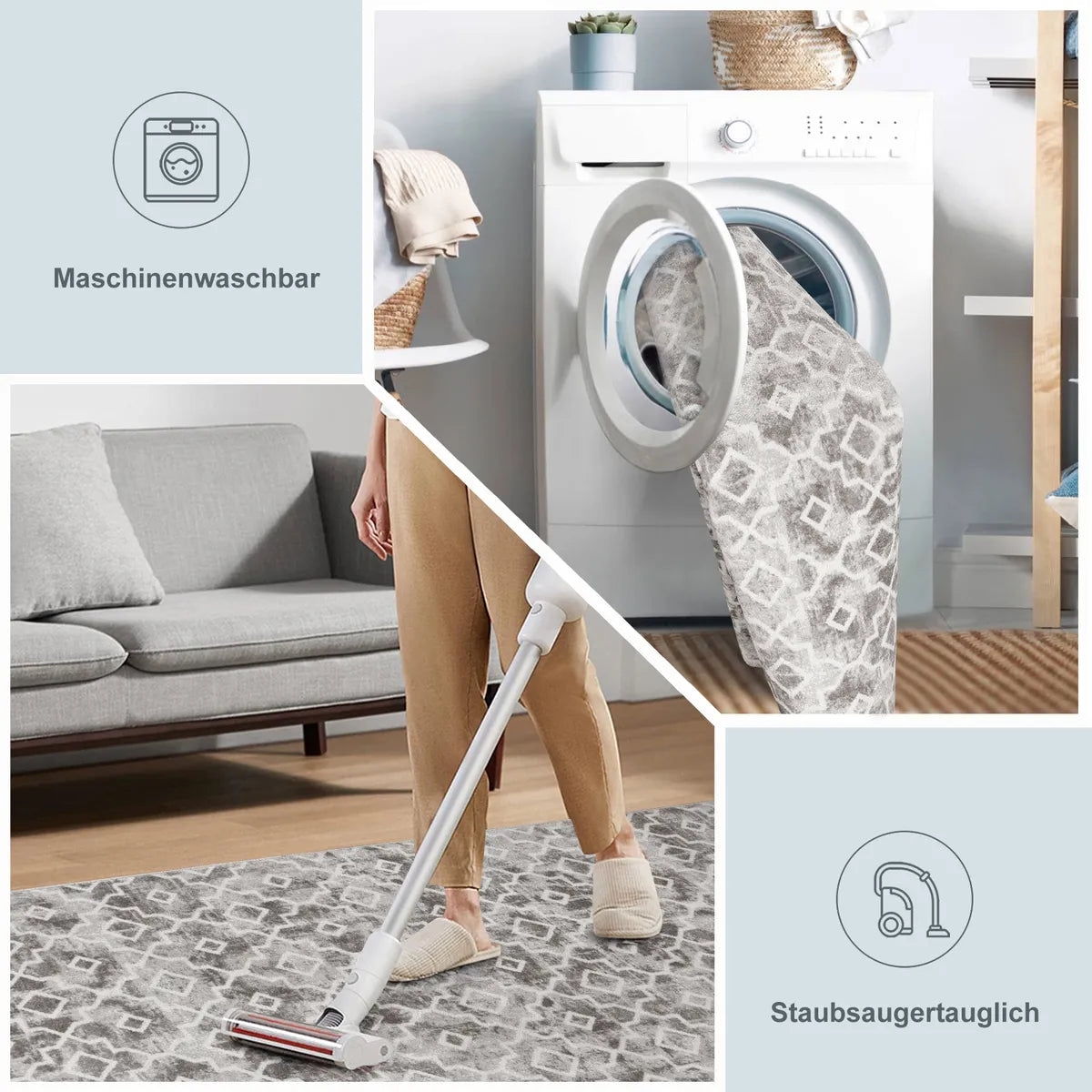 Sierra Moderner Stil Marokkanisches Muster Waschbarer Teppich in Grau Area Rugs Lahome
