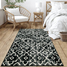Sierra Moderner Stil Marokkanisches Muster Waschbarer Teppich in Schwarz Area Rugs Lahome
