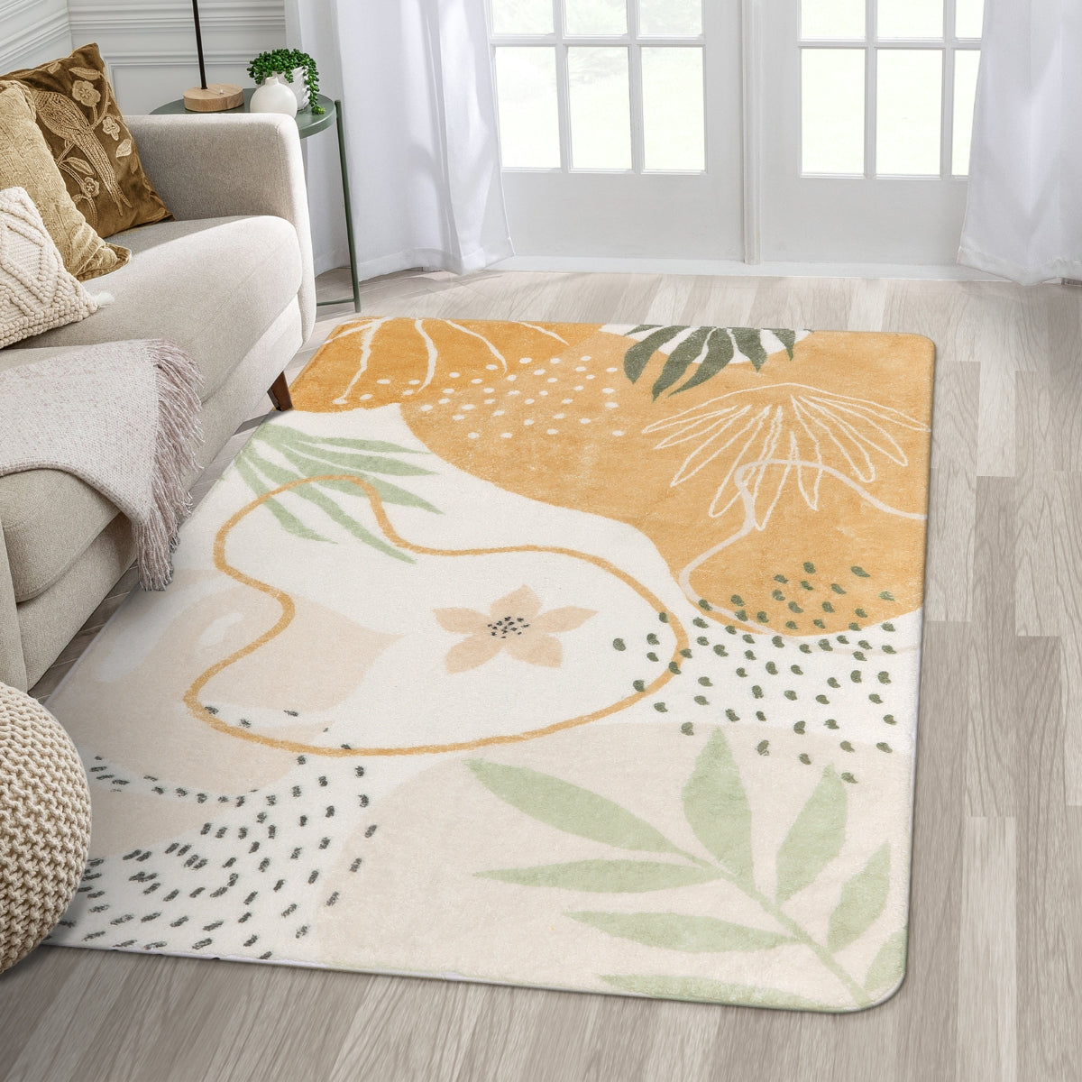 Modern Abstract Forest Botanical Print Kids Area Rug Runner