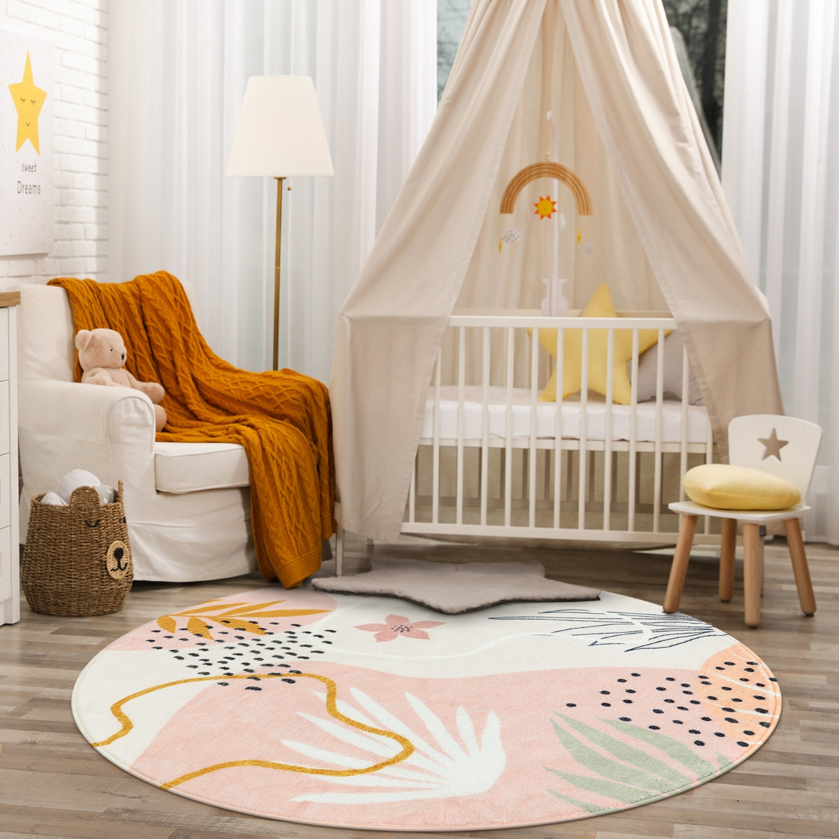 Washable Pink Botanical Leaf Rug | Kiki Modern Style - Lahome