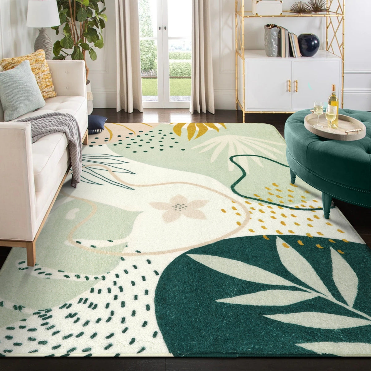 Lahome Sage Green Washable Rugs for Entryway, Botanical Indoor