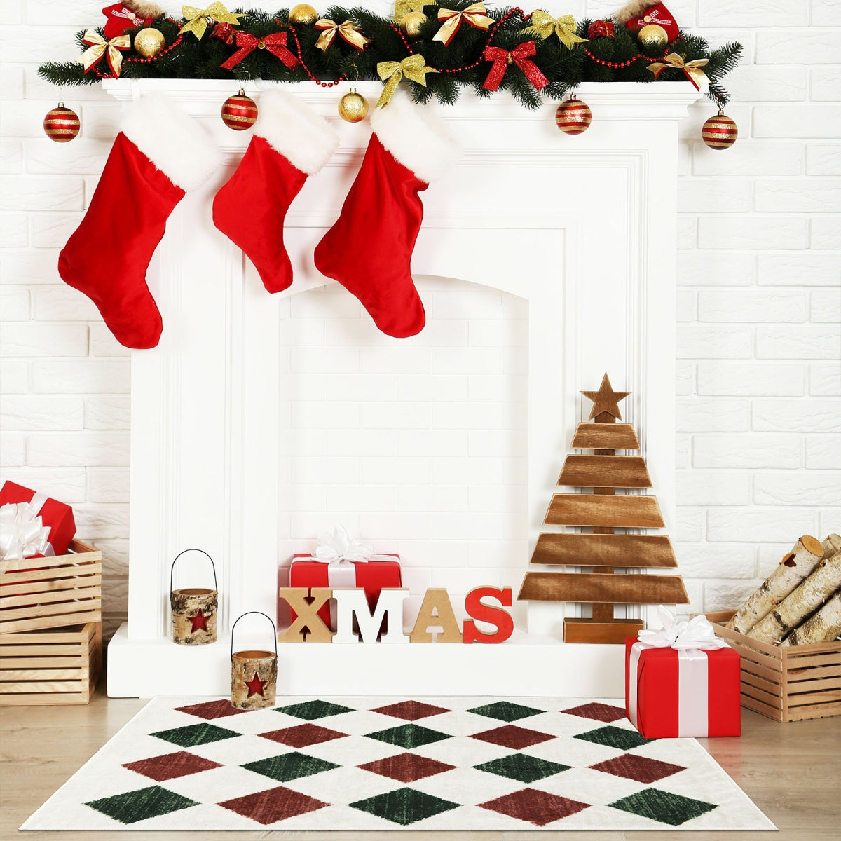 Small Soft Modern Geometric Diamond Checkered Tile Area Rug