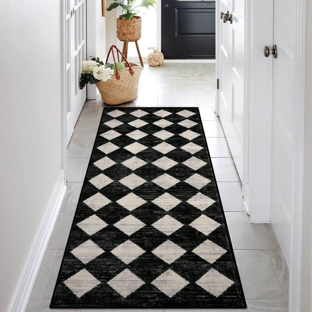 Soft Contemporary Geometric Diamond Checkered Tile Area Rug