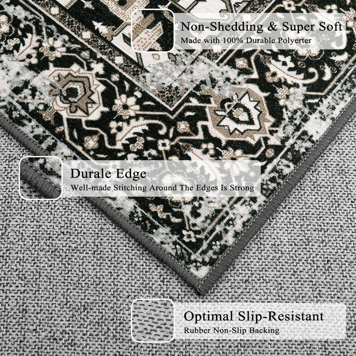 Black Traditional Oriental Persian Medallion Area Rug