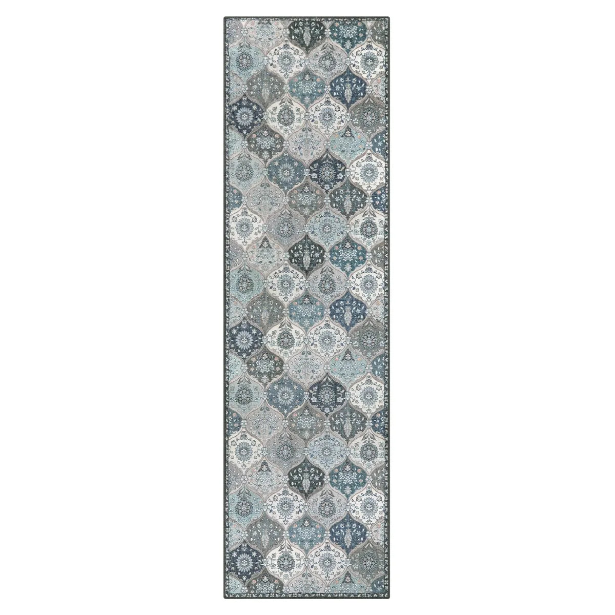 Elise Ultra-thin Transitional Vintage Floral Moroccan Trellis Blue Rug