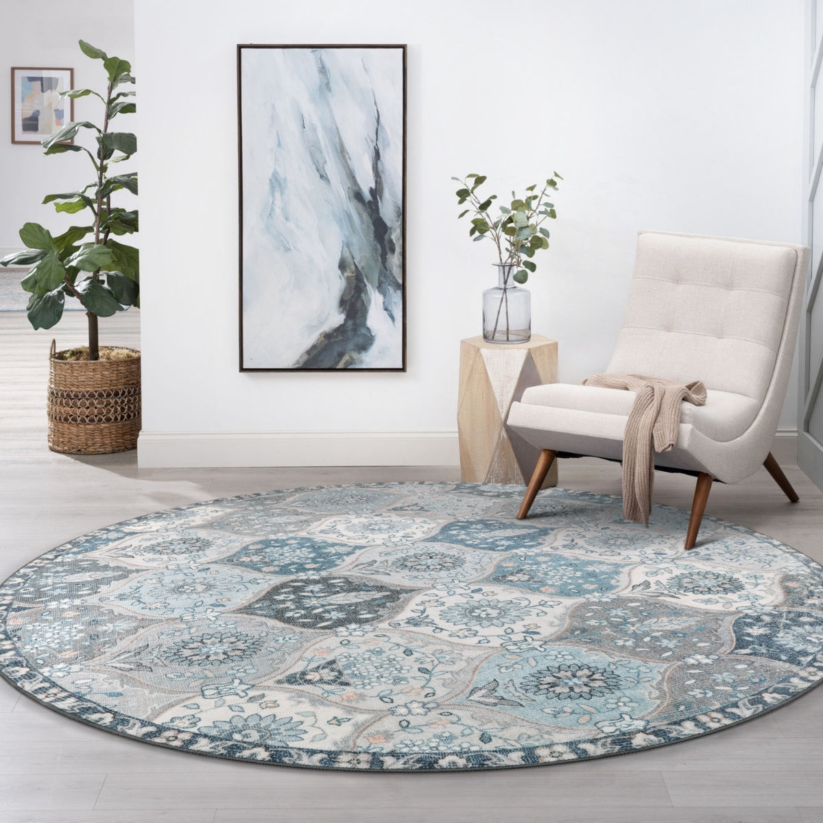Lahome Boho Round Area Rug - 5ft Washable Bedroom Rugs Non-Slip Throw  Circle for Living Room, Vintage Distressed Dinning Room Persian Small  Carpet