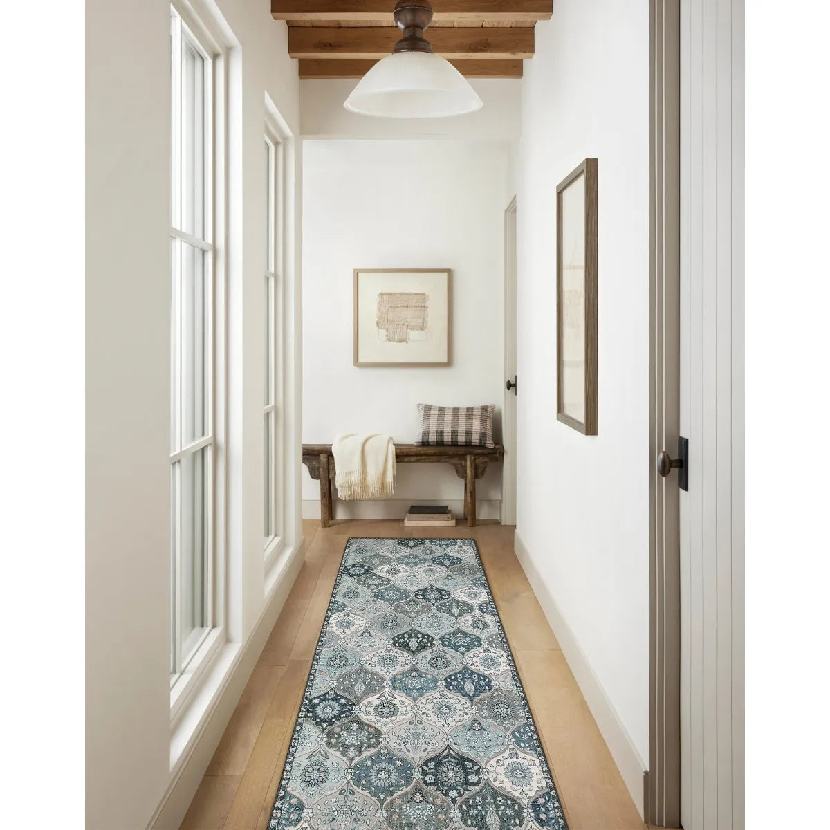 Elise Ultra-thin Transitional Vintage Floral Moroccan Trellis Blue Rug