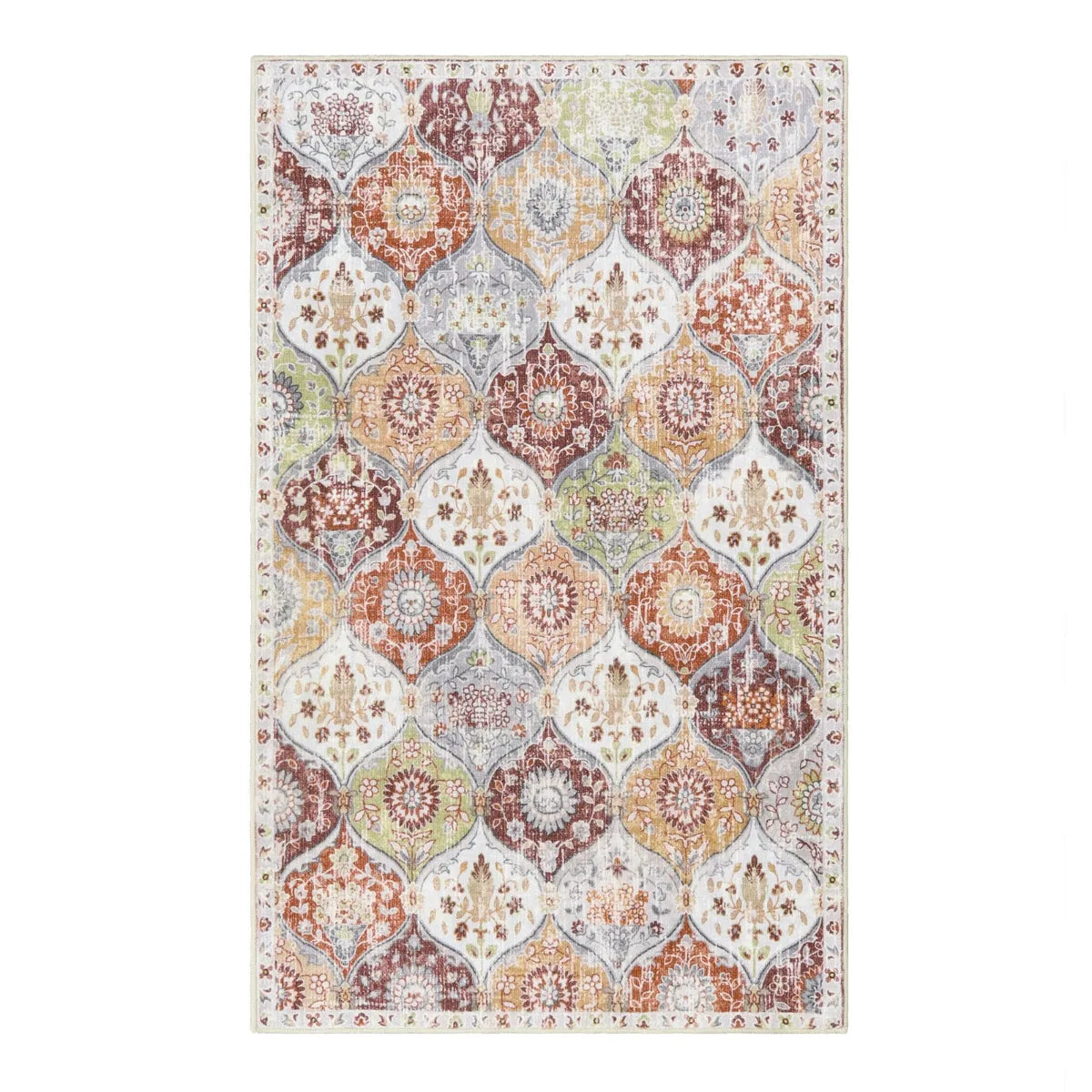 Elise Ultra-thin Transitional Vintage Floral Moroccan Trellis Orange & Terracotta Rug