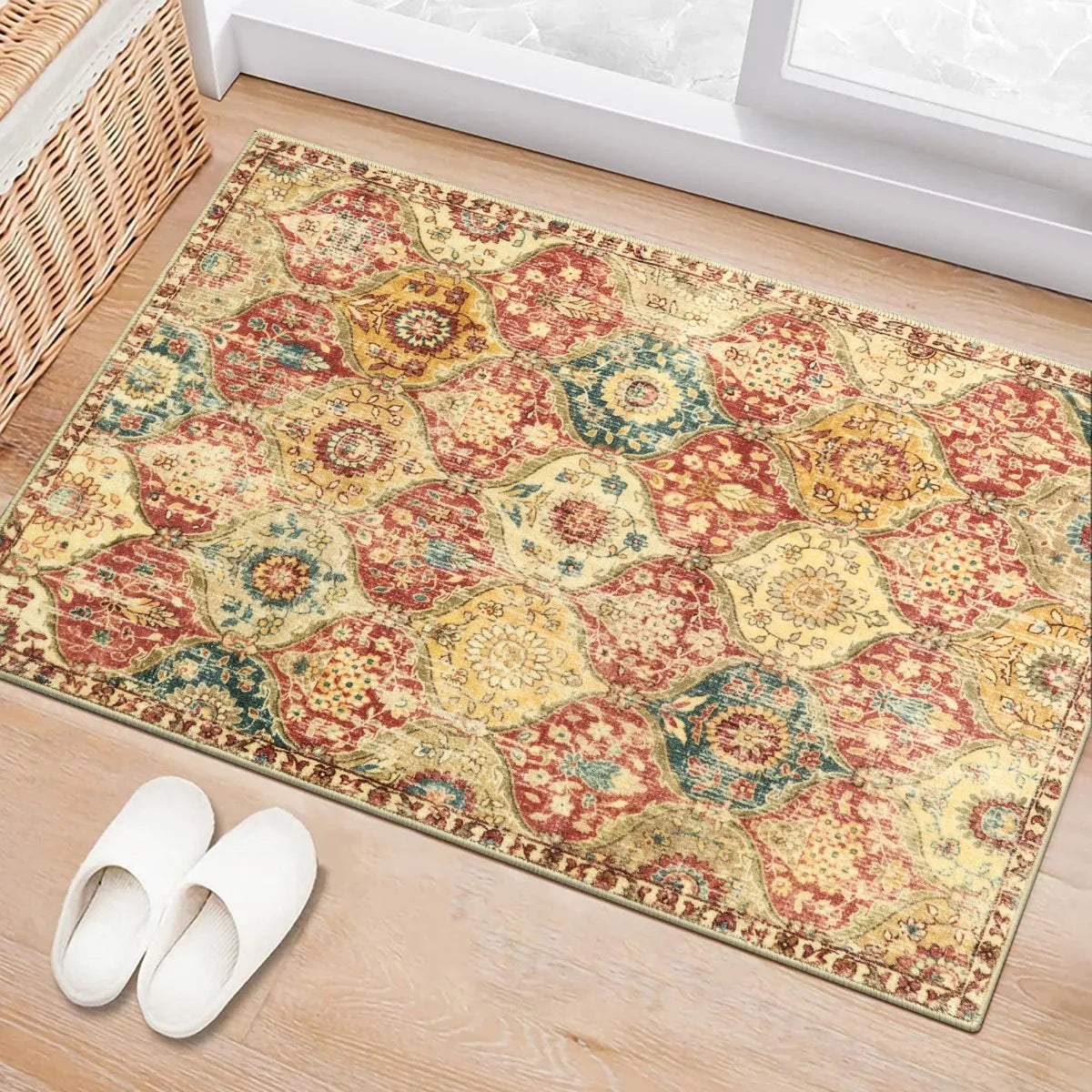 Elise Ultra-thin Transitional Vintage Floral Moroccan Trellis Red & Orange Rug