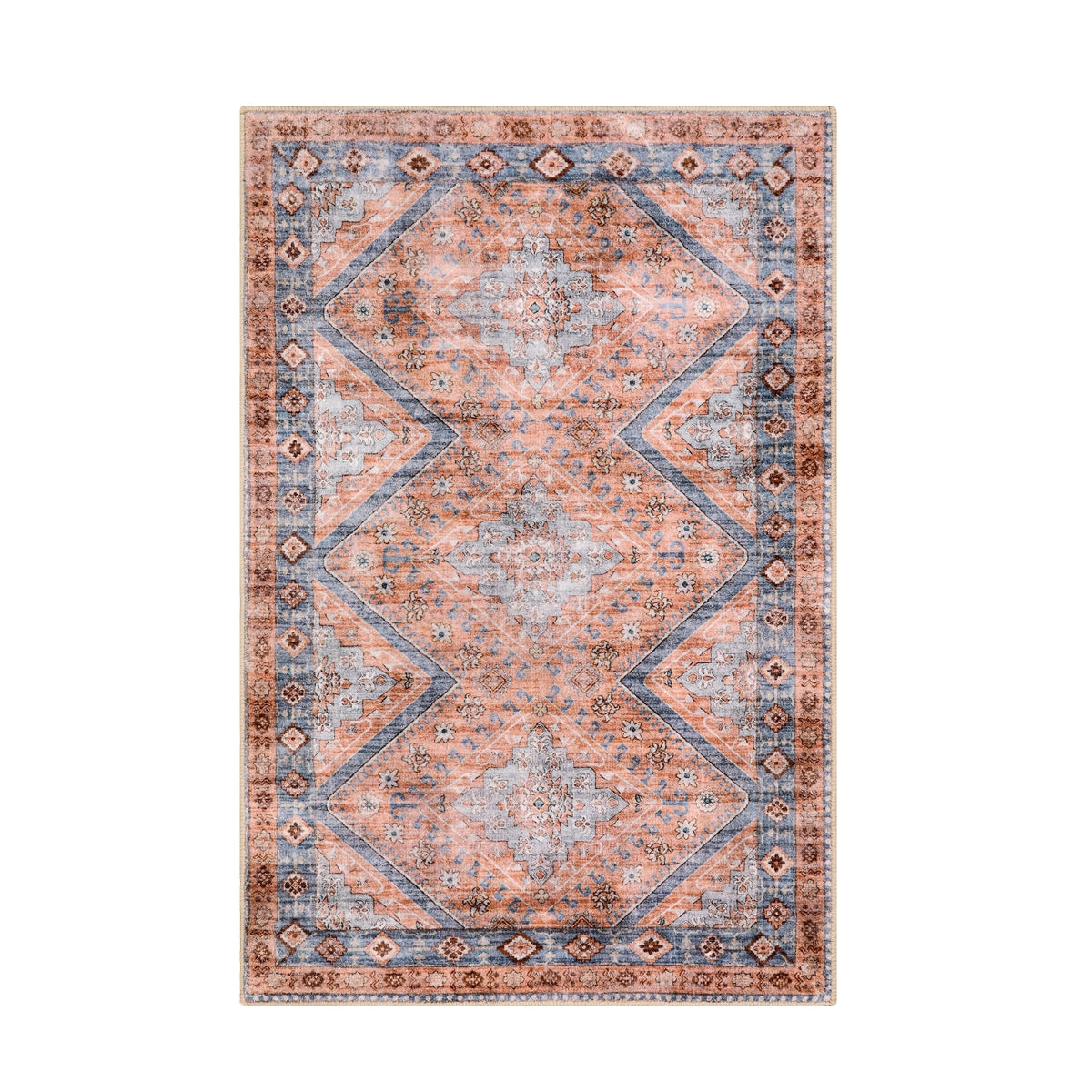 Homesahel Blue And Ivory Medallion 2'' X 3'' Scatter Rug - Modern Carpet  For Entrance, Living Room