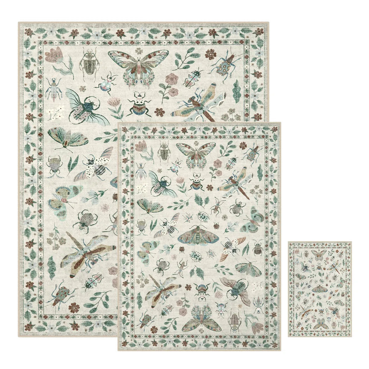 Vionnet Washable Modern Insect 3 Piece Beige Rug Set Rug Set Lahome