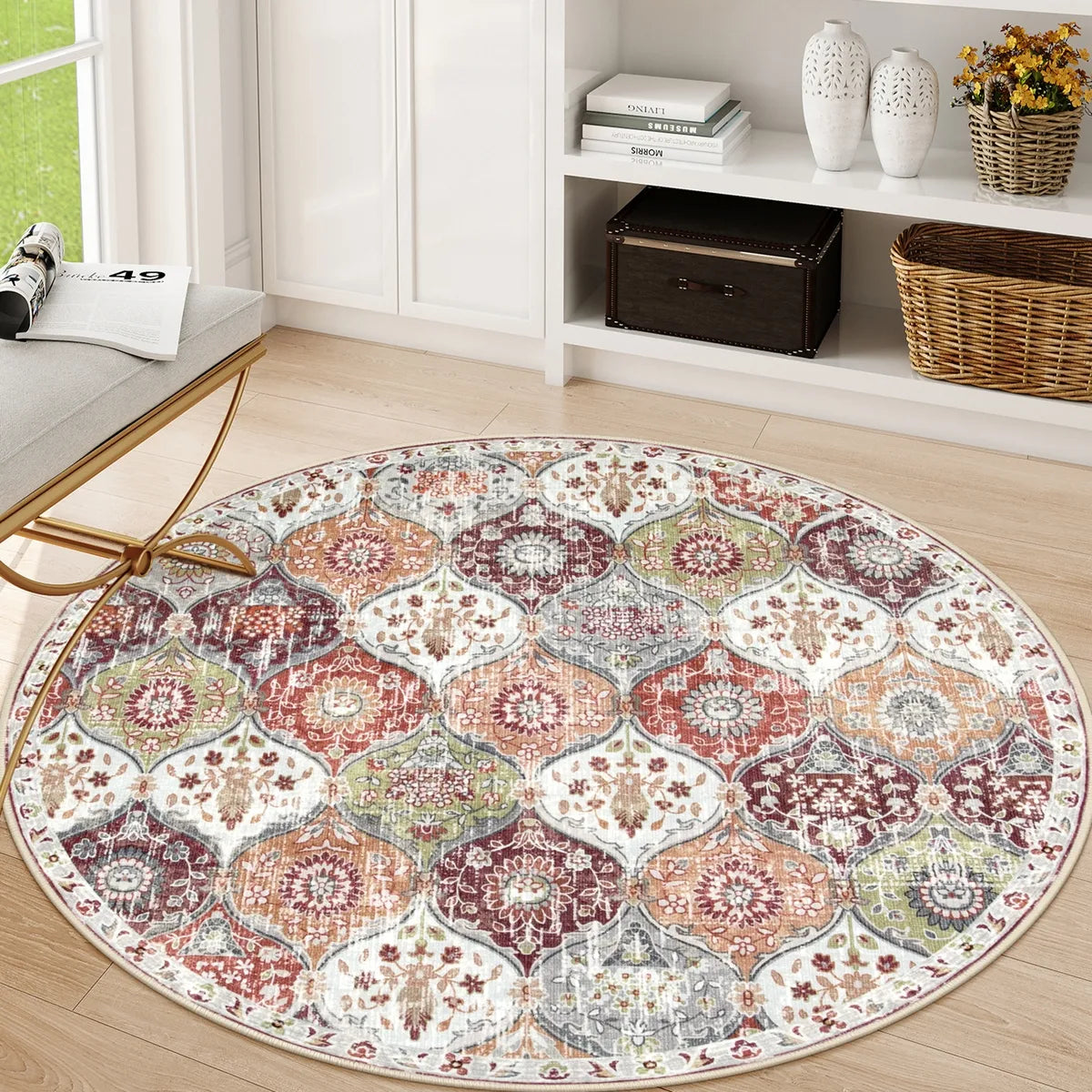 Elise Ultra-thin Transitional Vintage Floral Moroccan Trellis Orange & Terracotta Rug