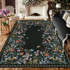 Solene Washable Modern Blooming Floral Garden Black Rug Area Rugs Lahome 8' x 10'