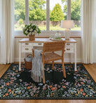 Solene Washable Modern Blooming Floral Garden Black Rug Area Rugs Lahome
