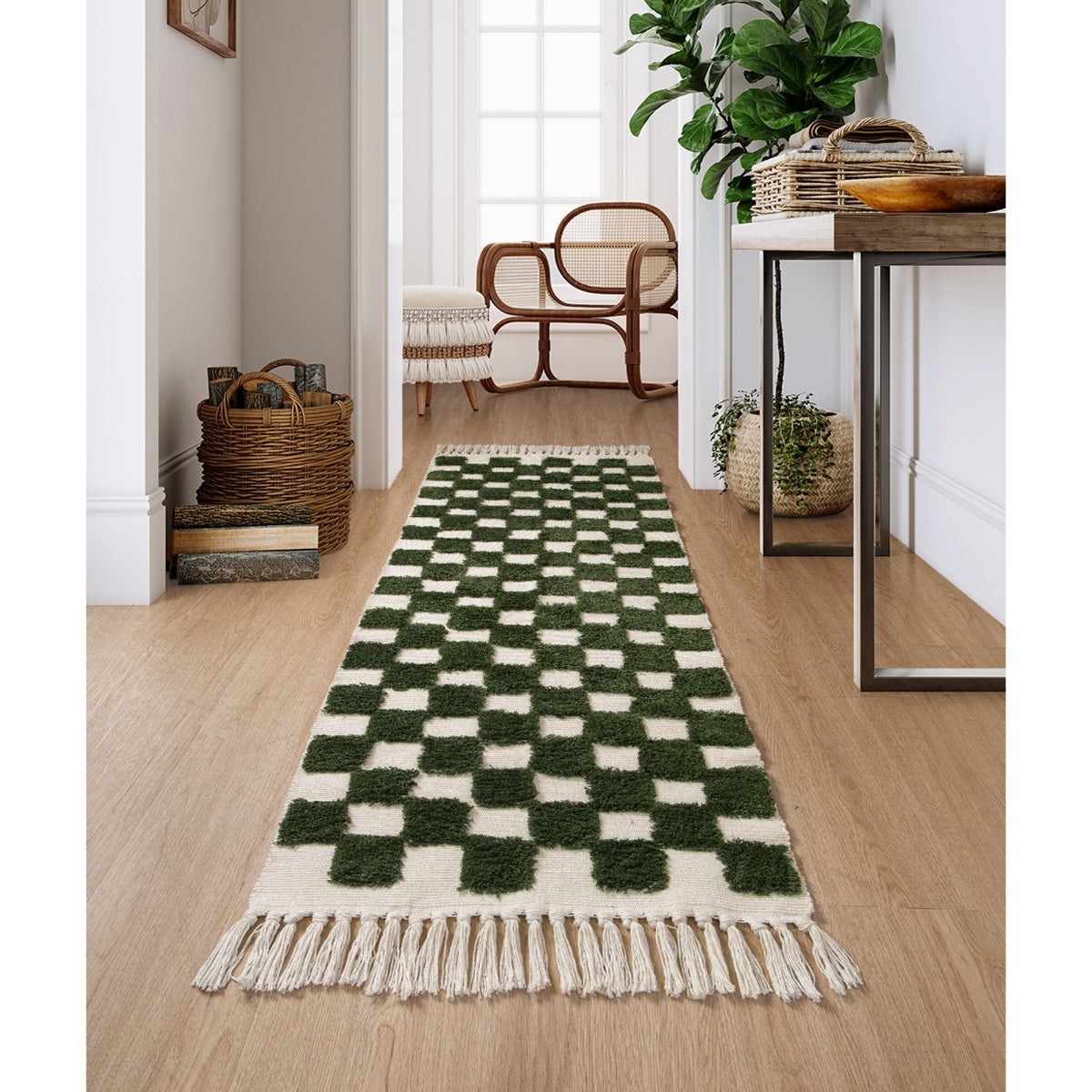 green checkered rug