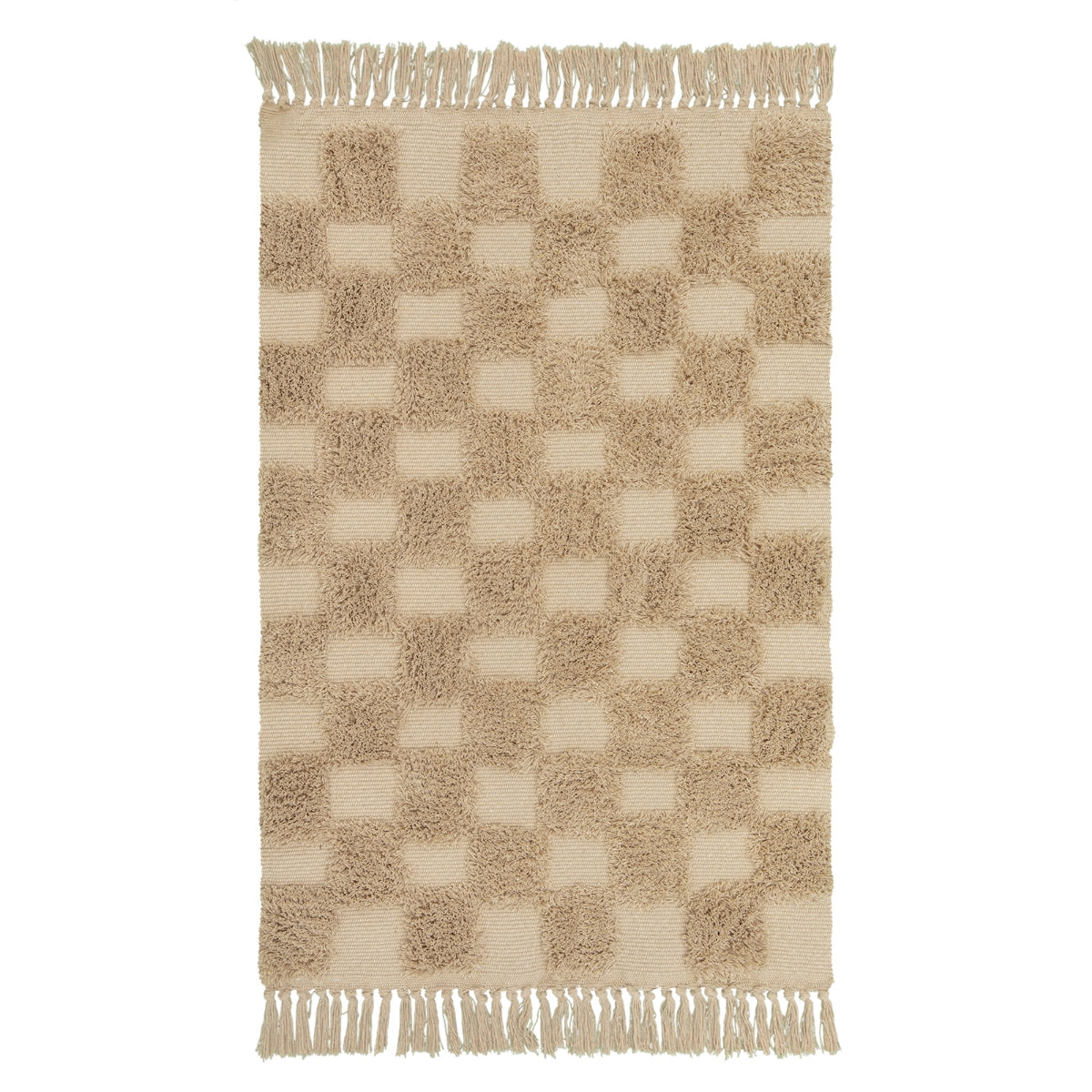 tan checkered rug