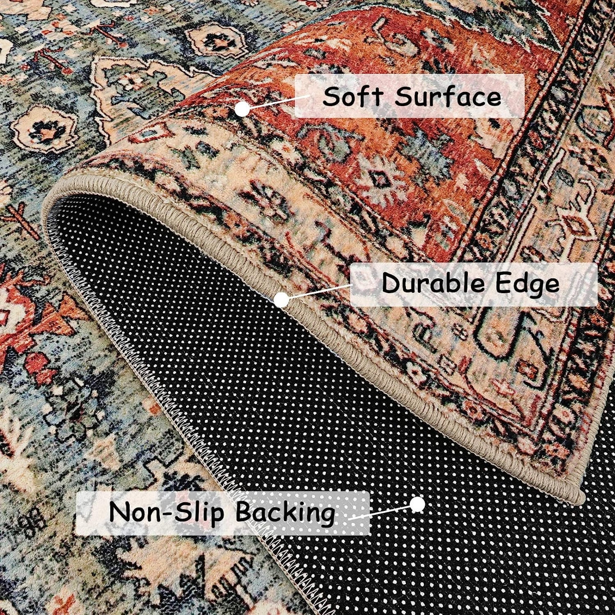 Washable Persian Distressed Doormat Faux Wool Bohemian Entryway