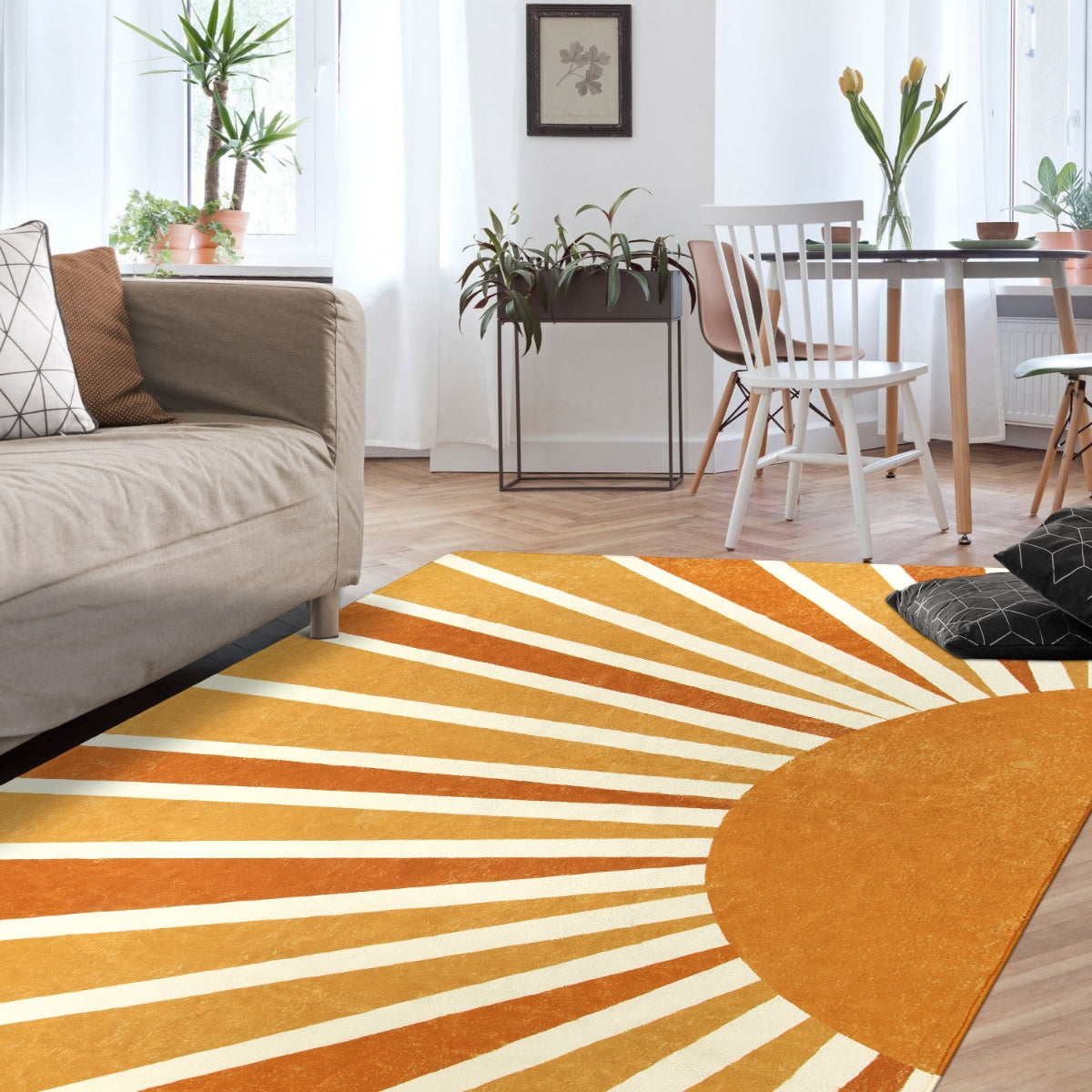 Lahome Boho Sun Print Area Rug - 3x5 Small Washable Rug Modern Abstract  Non-Slip Accent Distressed Throw Rugs Floor Carpet for Bedrooms Living  Laundry