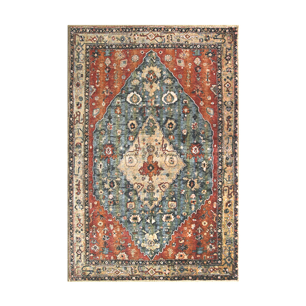 Lahome Boho Tribal Area Rug - 3x5 Distressed Entry Throw Rug Bohemian Faux  Wool Indoor Accent Rug Non-Slip Washable Low-Pile Carpet for Entrance