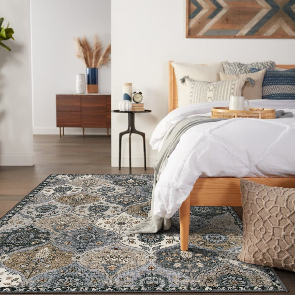 Beige Moroccan Berber Area Rug Greige Trellis Living Room Mat Cosy Soft  Abstract Bedroom Runner Rug 