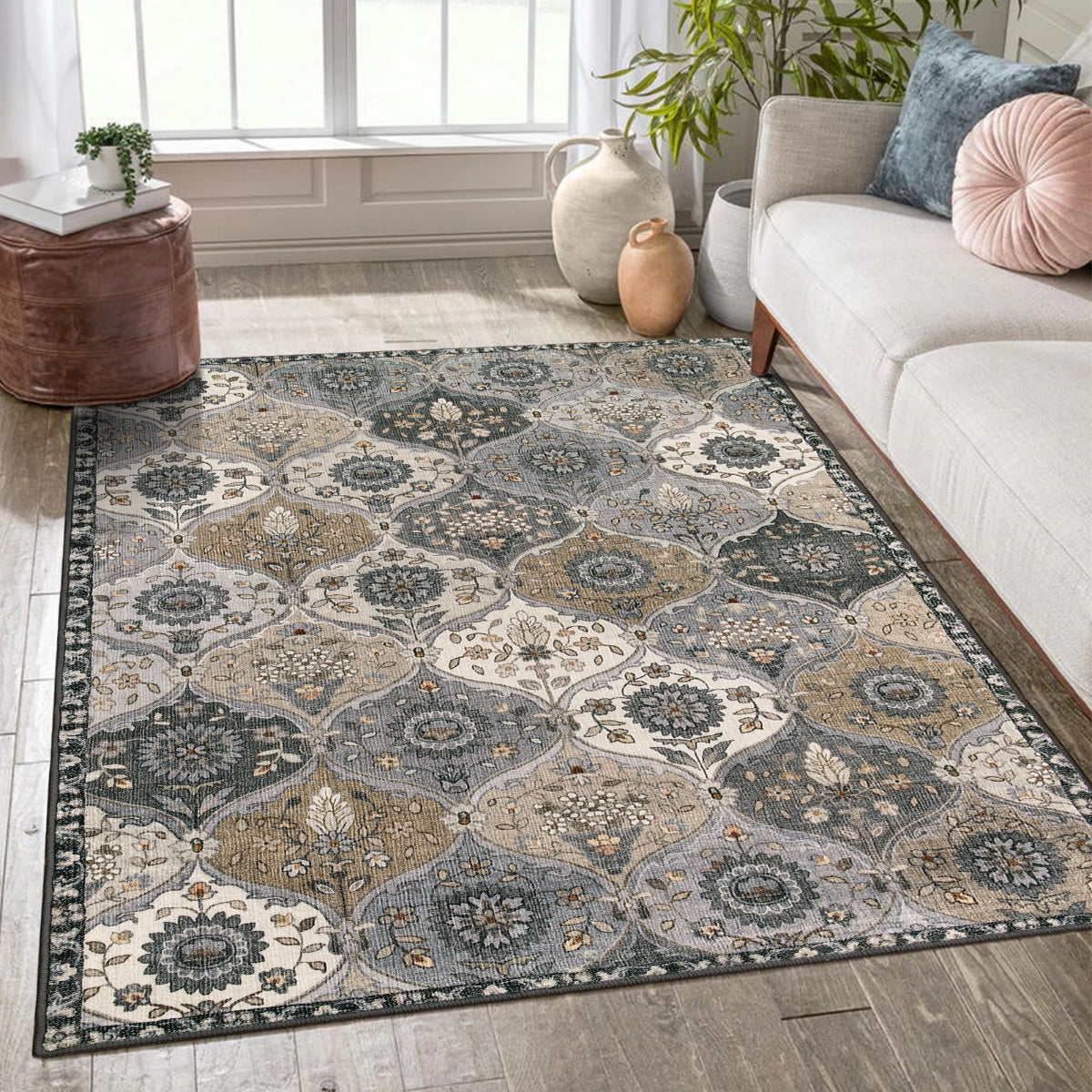 Lahome Boho Machine Washable Area Rug 3x5, Floral Printed Small Rugs for  Bedroom, Soft Non Slip Carpet for Bathroom Kitchen Nursery Bedside Entryway